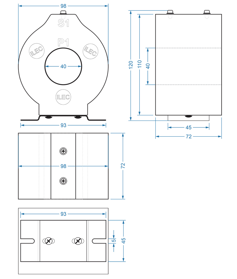 PCT-R40 drawing dimensions