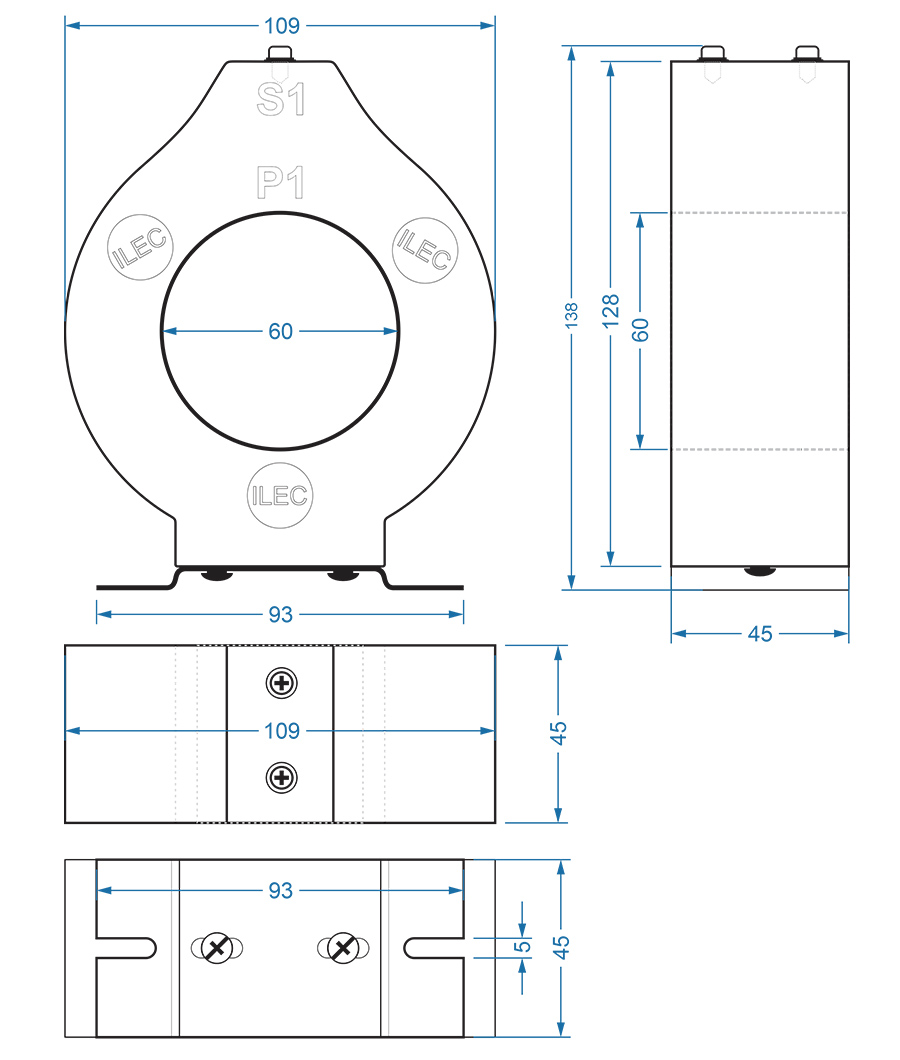 PCT-R60 drawing dimensions